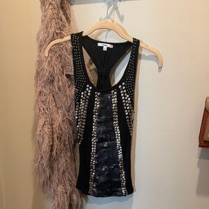 Papaya Black and Silver Sequin Tank Top